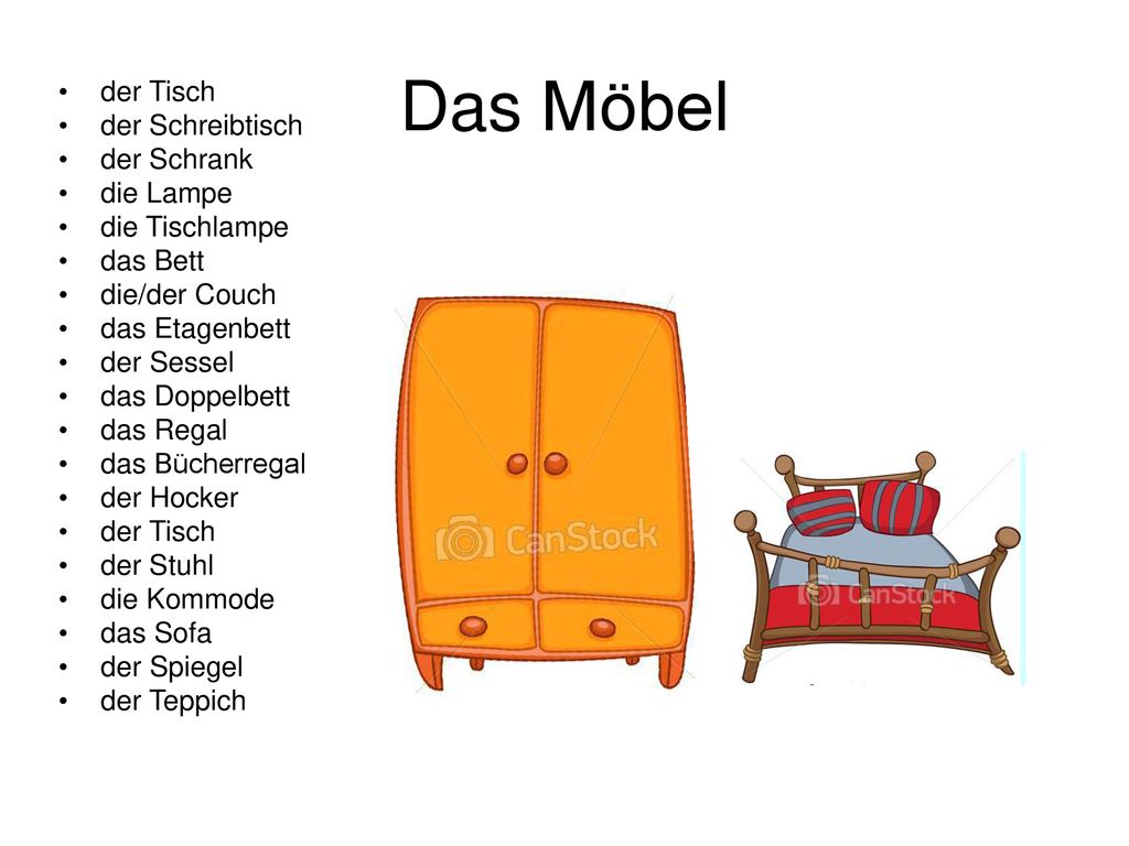 Das Möbel der Tisch der Schreibtisch der Schrank die Lampe