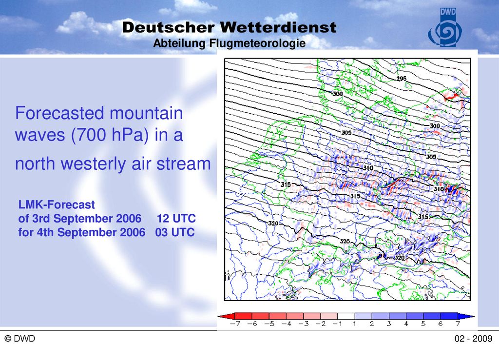 Forecasted mountain waves (700 hPa) in a north westerly air stream
