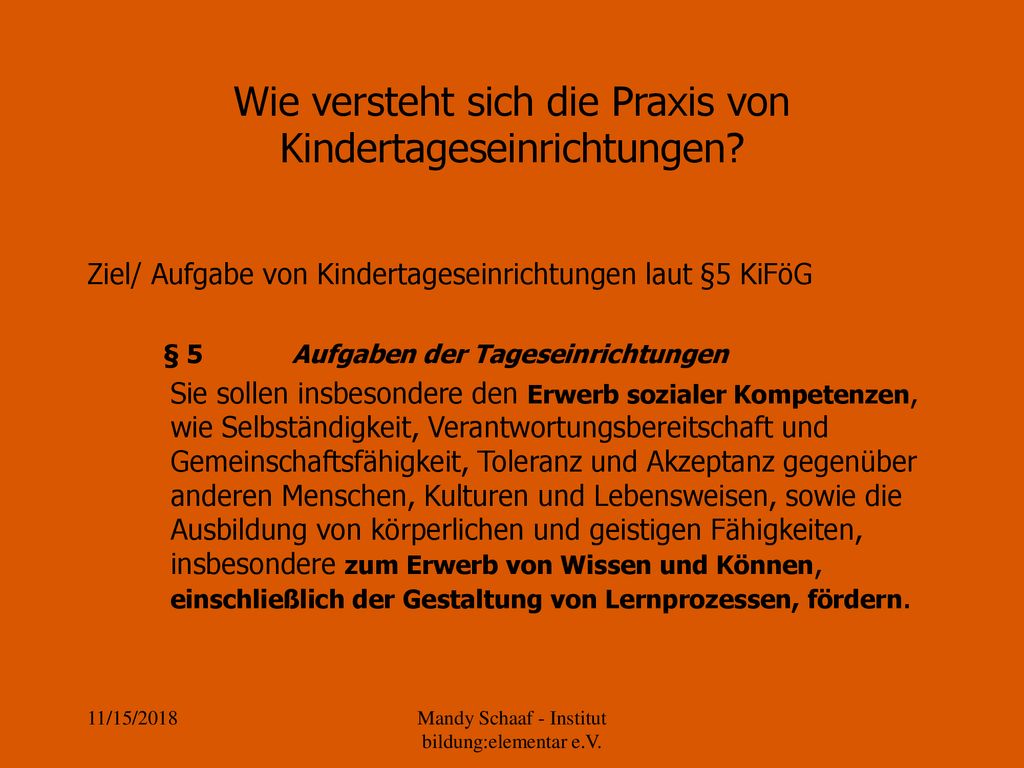 Wie versteht sich die Praxis von Kindertageseinrichtungen