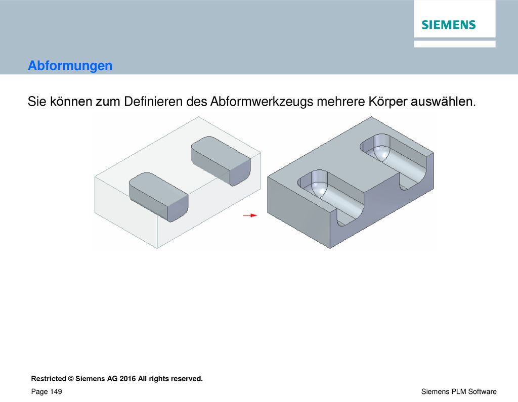 Abformungen Sie können zum Definieren des Abformwerkzeugs mehrere Körper auswählen.