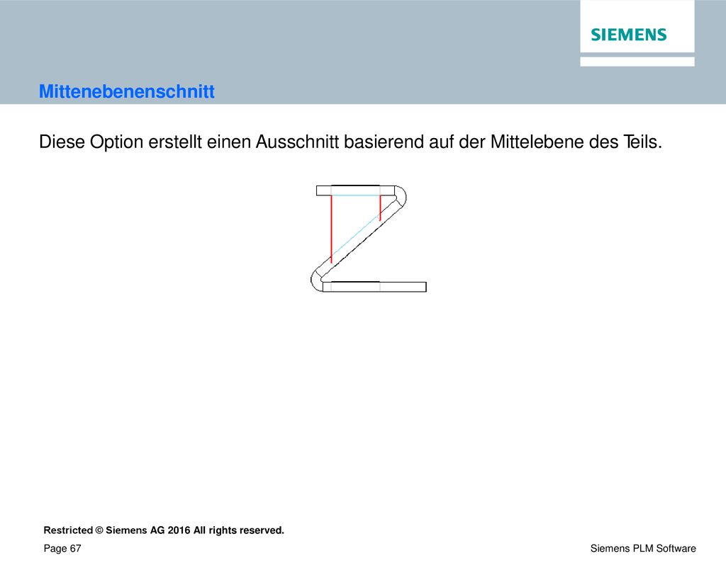 Mittenebenenschnitt Diese Option erstellt einen Ausschnitt basierend auf der Mittelebene des Teils.