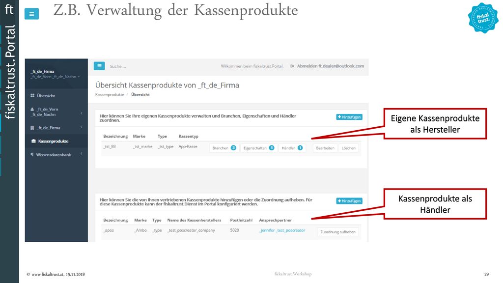 Z.B. Verwaltung der Kassenprodukte