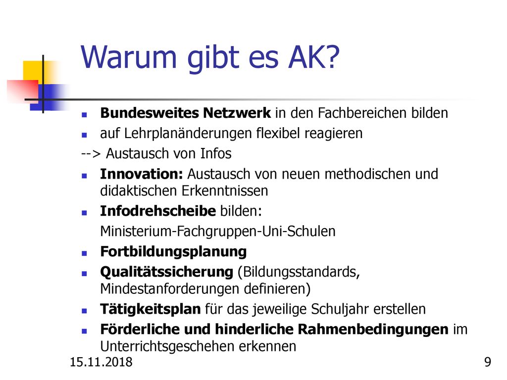 Warum gibt es AK Bundesweites Netzwerk in den Fachbereichen bilden