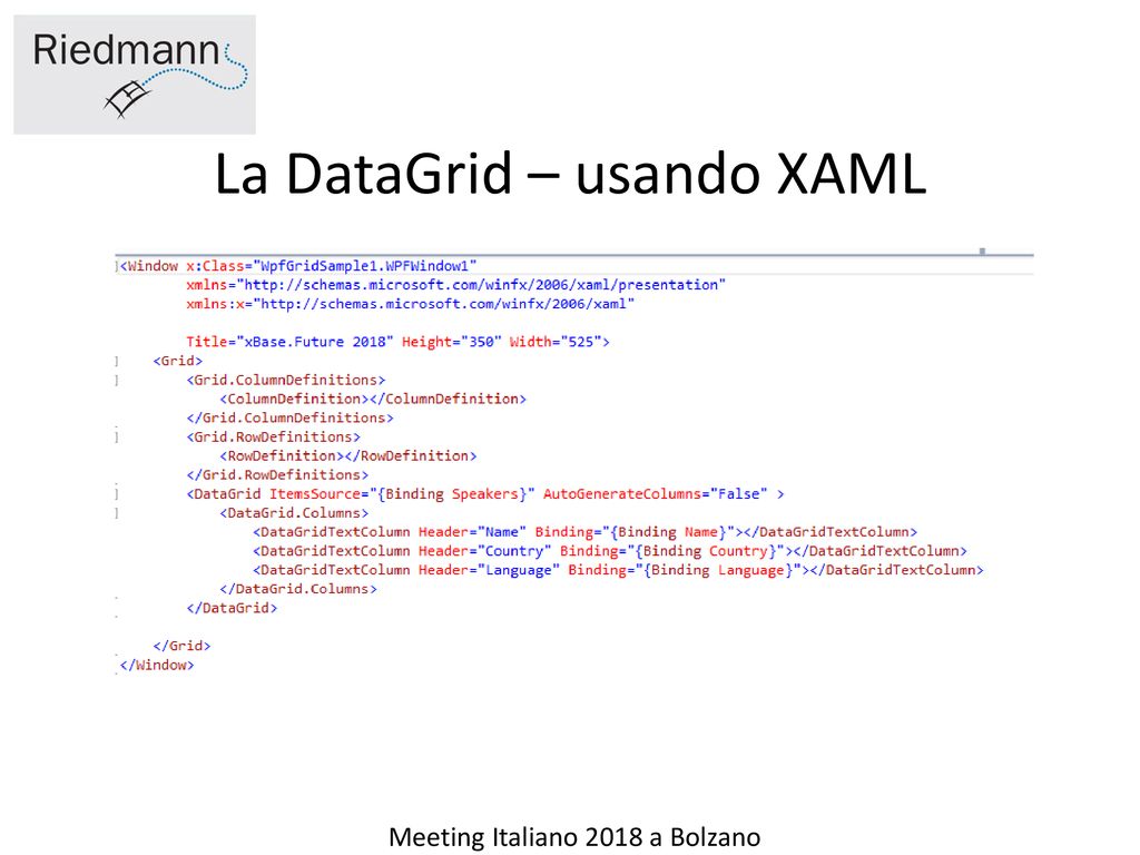 La DataGrid – usando XAML
