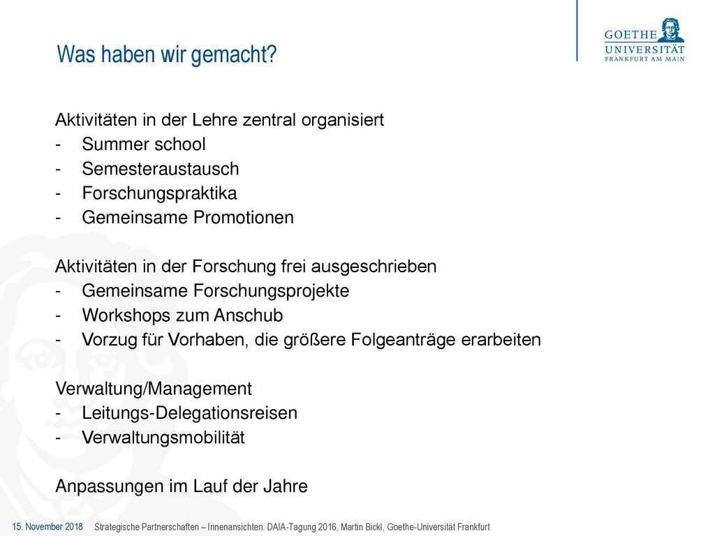 Was haben wir gemacht Aktivitäten in der Lehre zentral organisiert