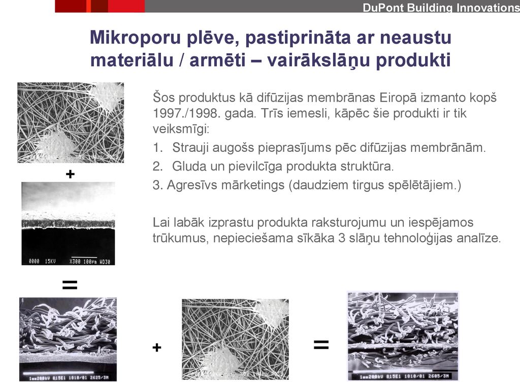 Mikroporu plēve, pastiprināta ar neaustu materiālu / armēti – vairākslāņu produkti