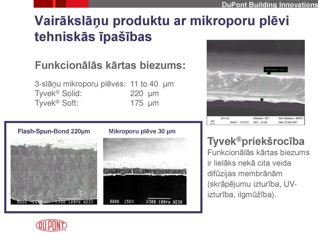 Vairākslāņu produktu ar mikroporu plēvi tehniskās īpašības