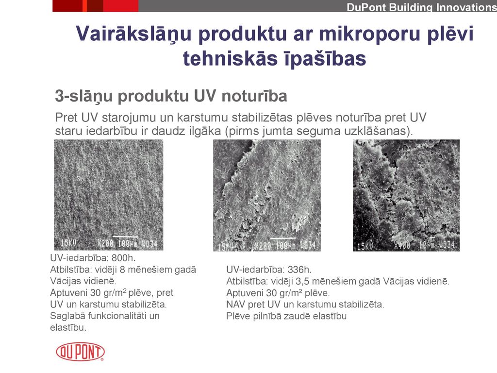 Vairākslāņu produktu ar mikroporu plēvi tehniskās īpašības