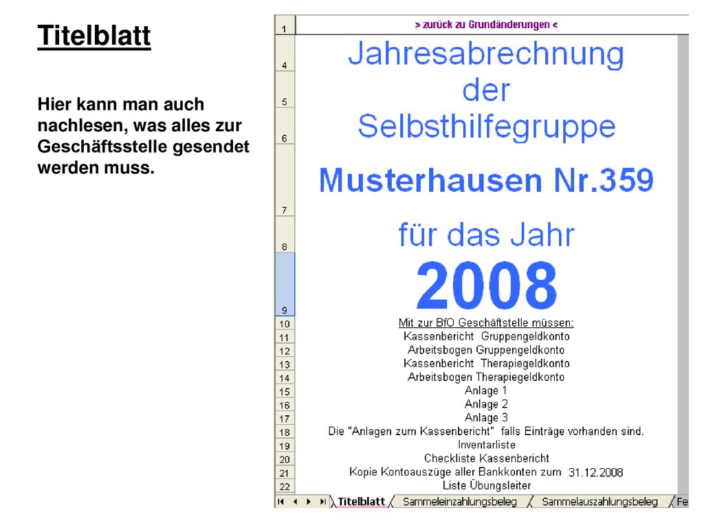 Titelblatt Hier kann man auch nachlesen, was alles zur Geschäftsstelle gesendet werden muss.