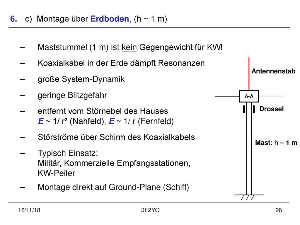 6. c) Montage über Erdboden, (h ~ 1 m)