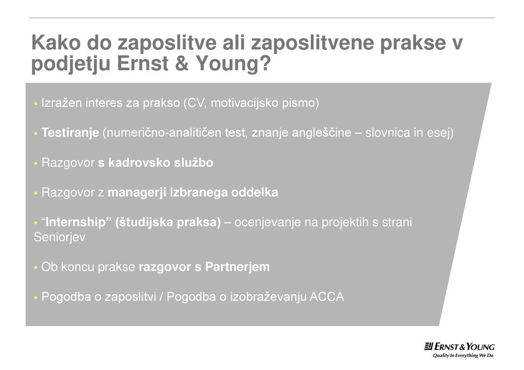 Kako do zaposlitve ali zaposlitvene prakse v podjetju Ernst & Young