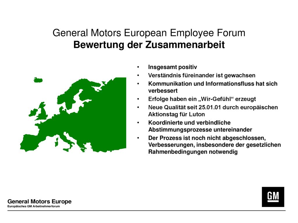 General Motors European Employee Forum Bewertung der Zusammenarbeit
