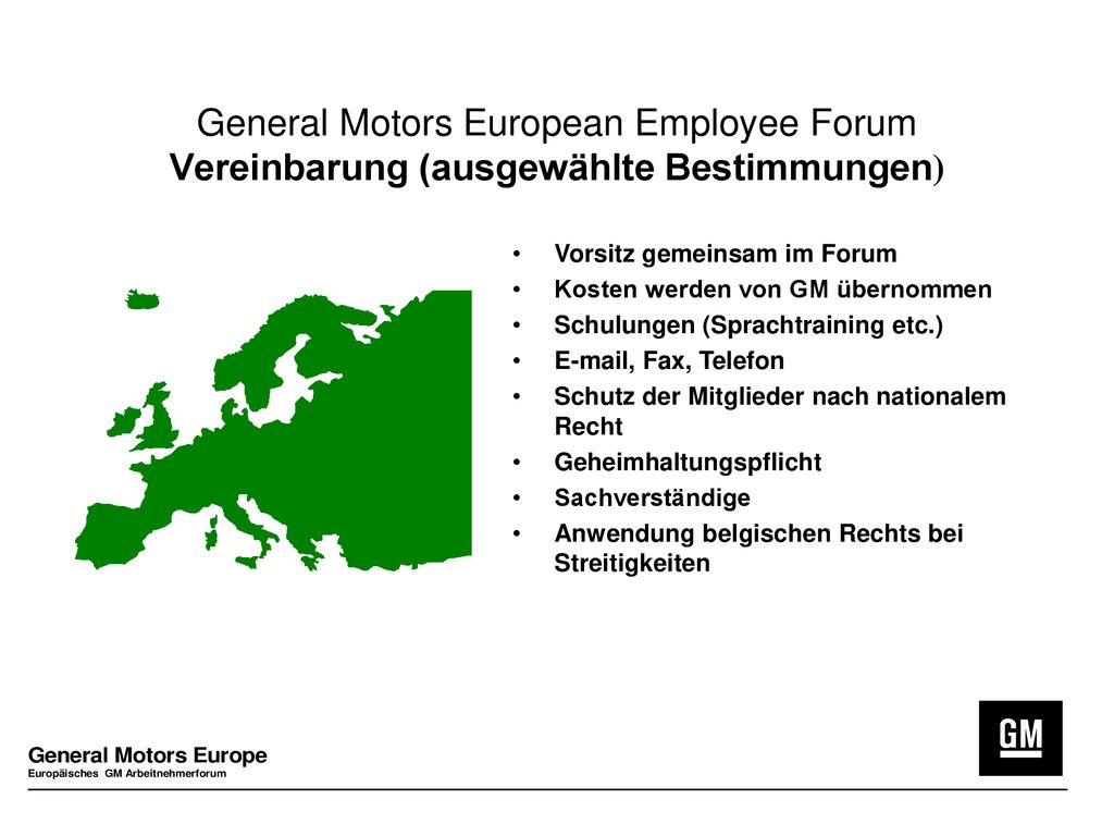General Motors European Employee Forum Vereinbarung (ausgewählte Bestimmungen)