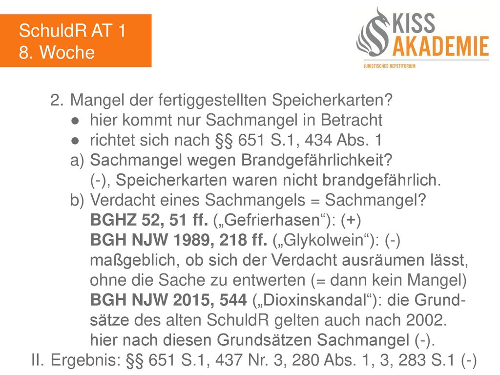 SchuldR AT 1 8. Woche 2. Mangel der fertiggestellten Speicherkarten