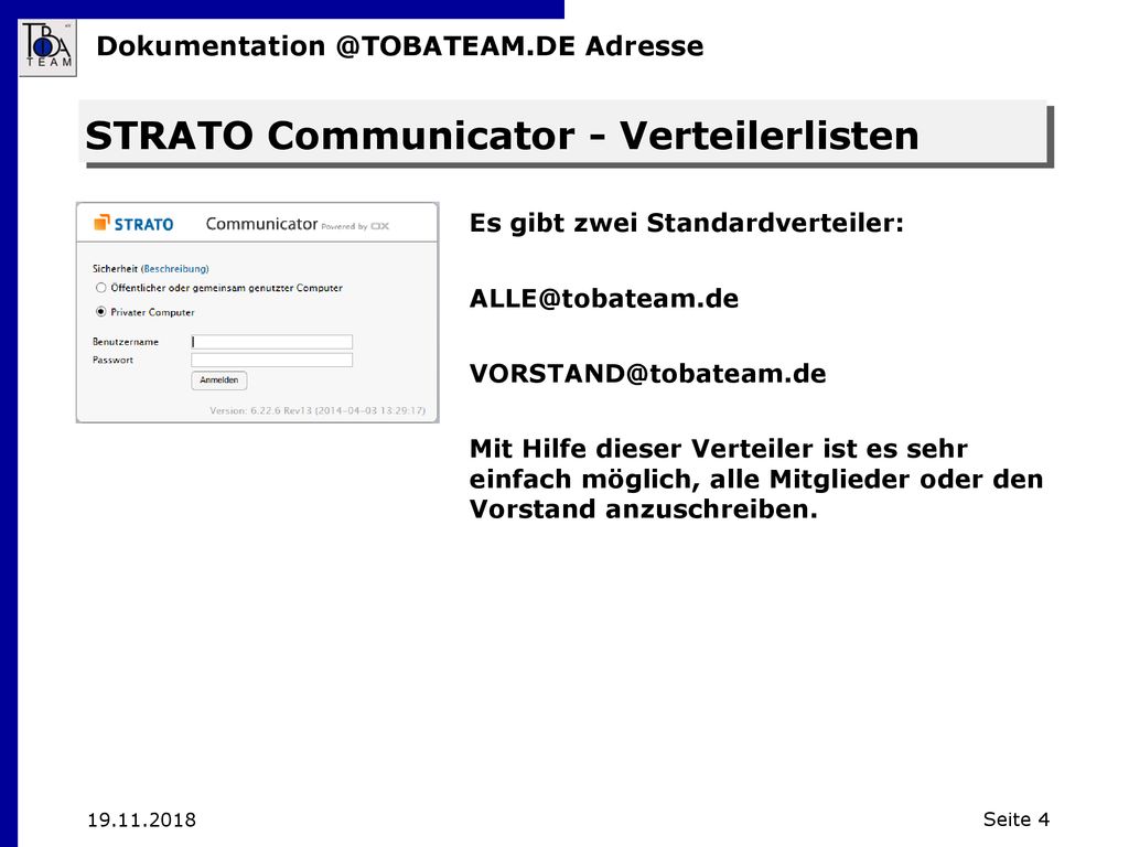 STRATO Communicator - Verteilerlisten