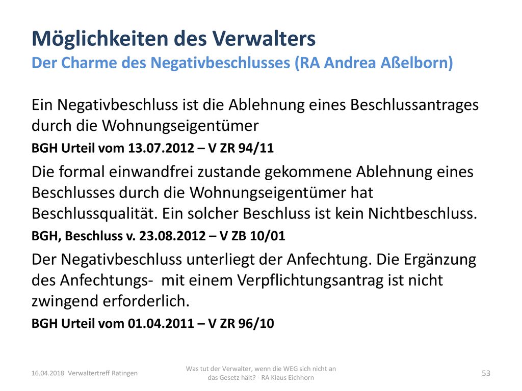 Möglichkeiten des Verwalters Der Charme des Negativbeschlusses (RA Andrea Aßelborn)