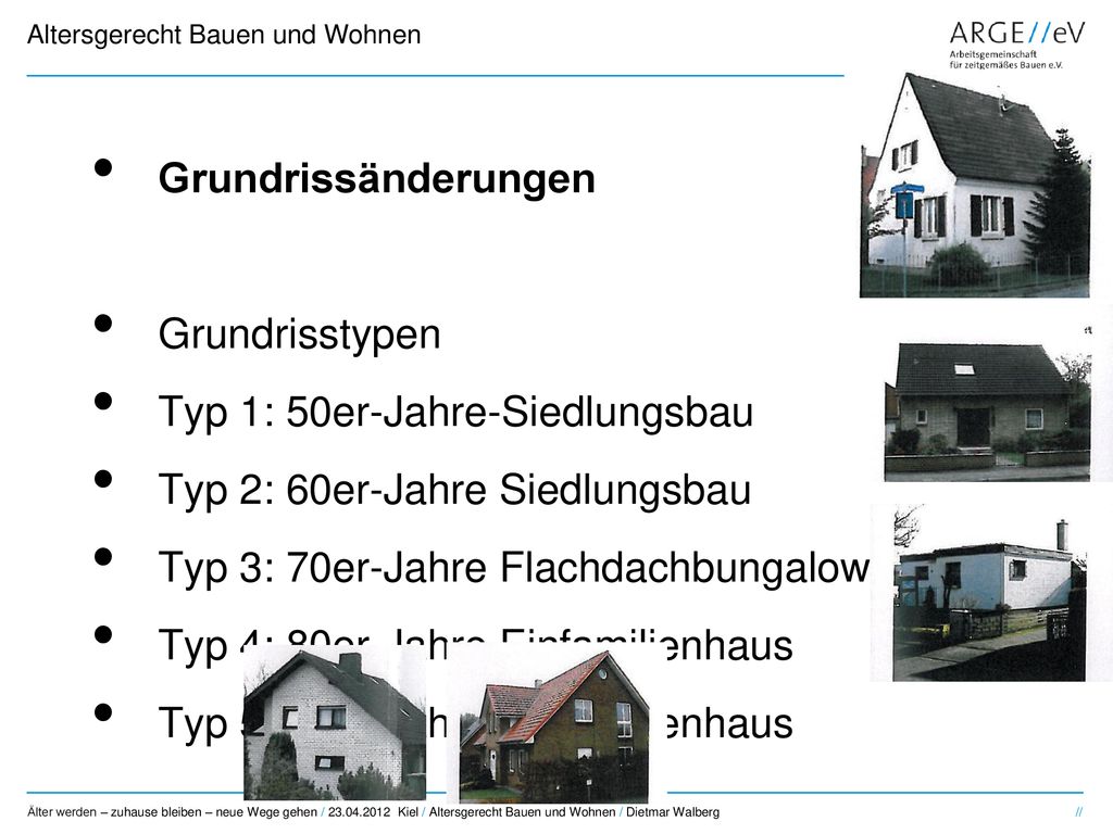 Grundrissänderungen Grundrisstypen. Typ 1: 50er-Jahre-Siedlungsbau. Typ 2: 60er-Jahre Siedlungsbau.