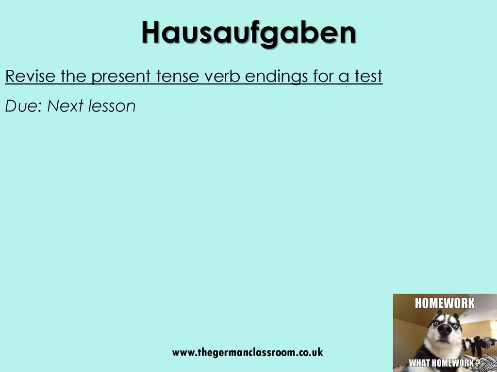 Hausaufgaben Revise the present tense verb endings for a test