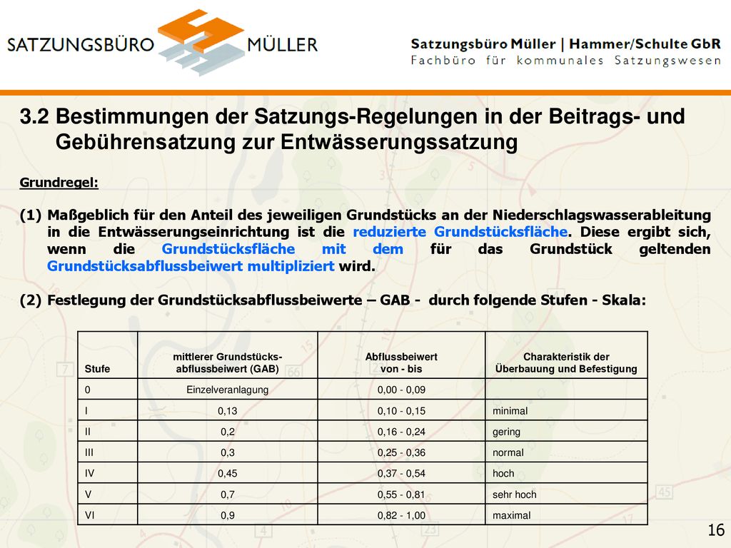 3.2 Bestimmungen der Satzungs-Regelungen in der Beitrags- und Gebührensatzung zur Entwässerungssatzung