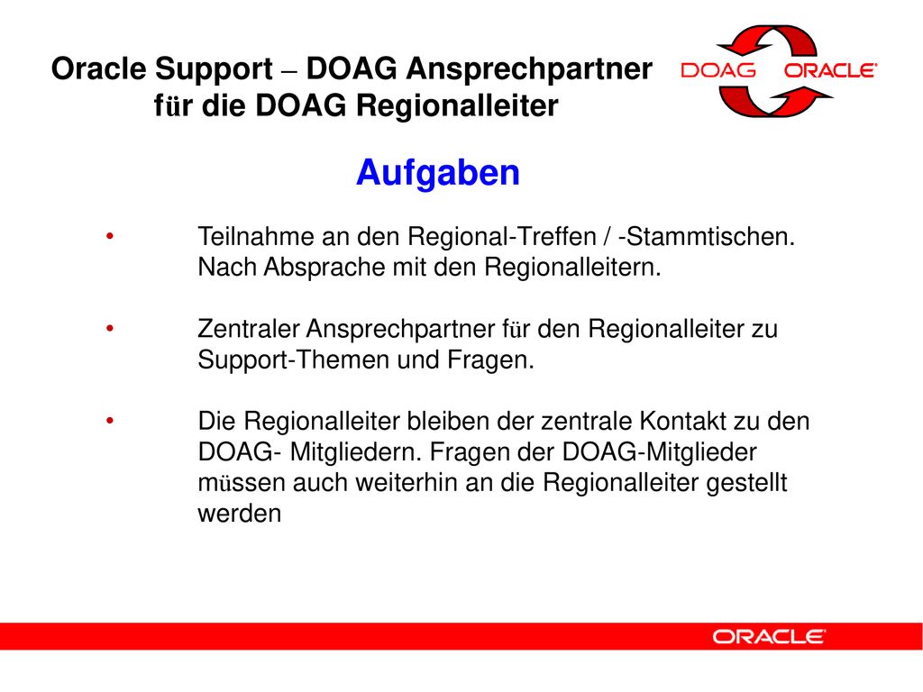 Oracle Support – DOAG Ansprechpartner für die DOAG Regionalleiter
