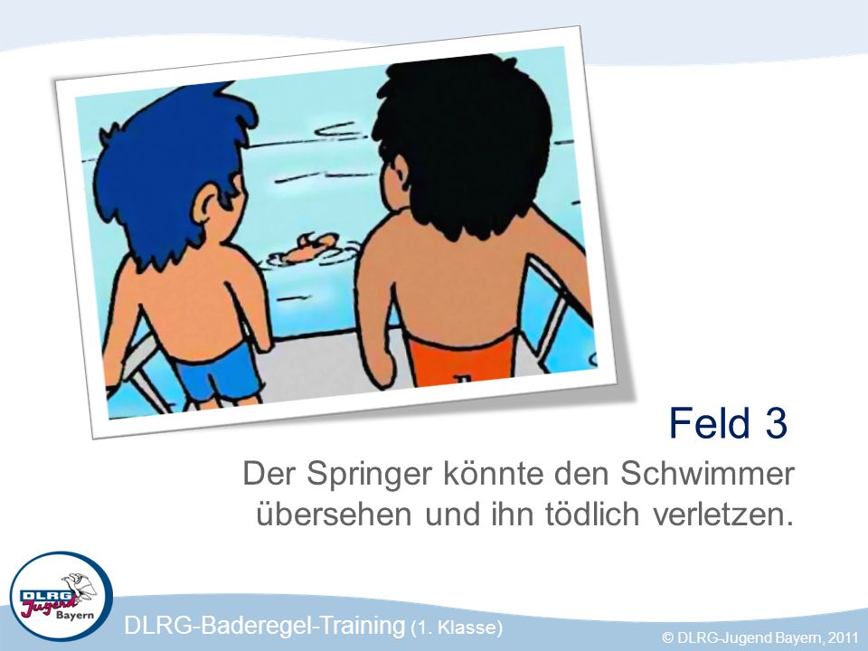 Feld 3 Der Springer könnte den Schwimmer übersehen und ihn tödlich verletzen.