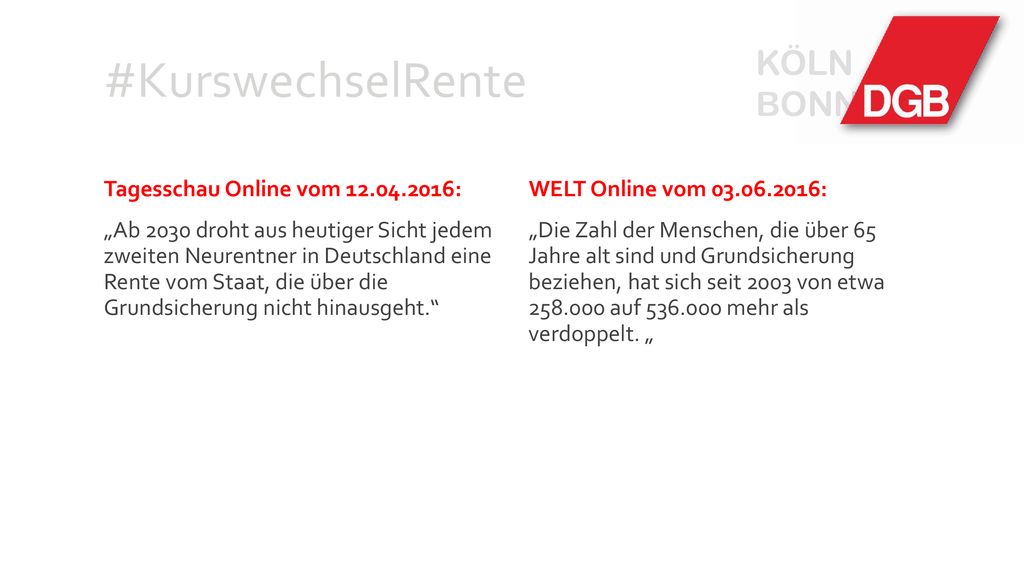 #KurswechselRente KÖLN BONN Tagesschau Online vom :
