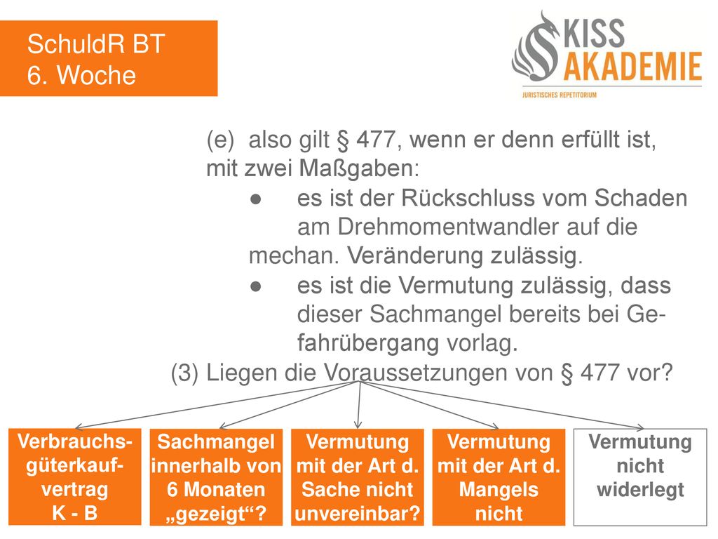 SchuldR BT 6. Woche. (e) also gilt § 477, wenn er denn erfüllt ist, mit zwei Maßgaben:
