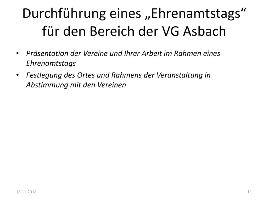 Durchführung eines „Ehrenamtstags für den Bereich der VG Asbach