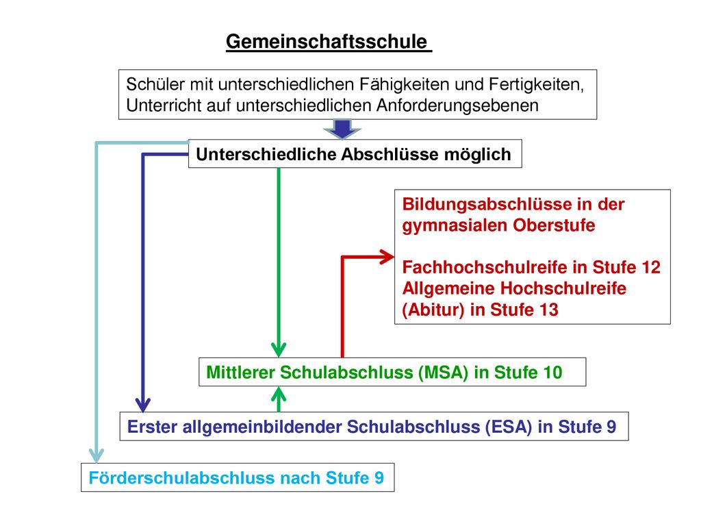 Gemeinschaftsschule Schüler mit unterschiedlichen Fähigkeiten und Fertigkeiten, Unterricht auf unterschiedlichen Anforderungsebenen.