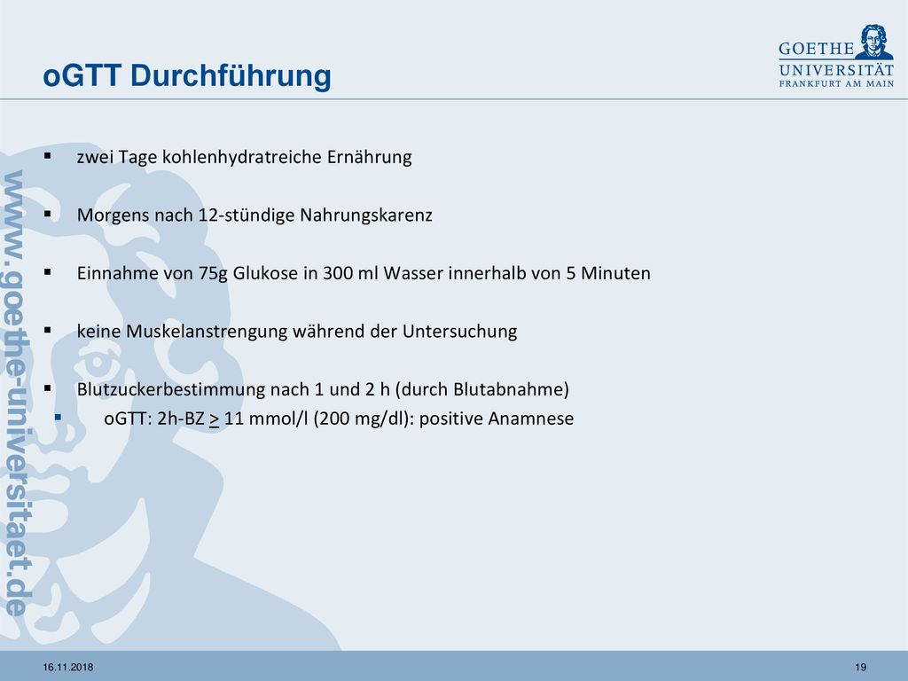oGTT Durchführung zwei Tage kohlenhydratreiche Ernährung