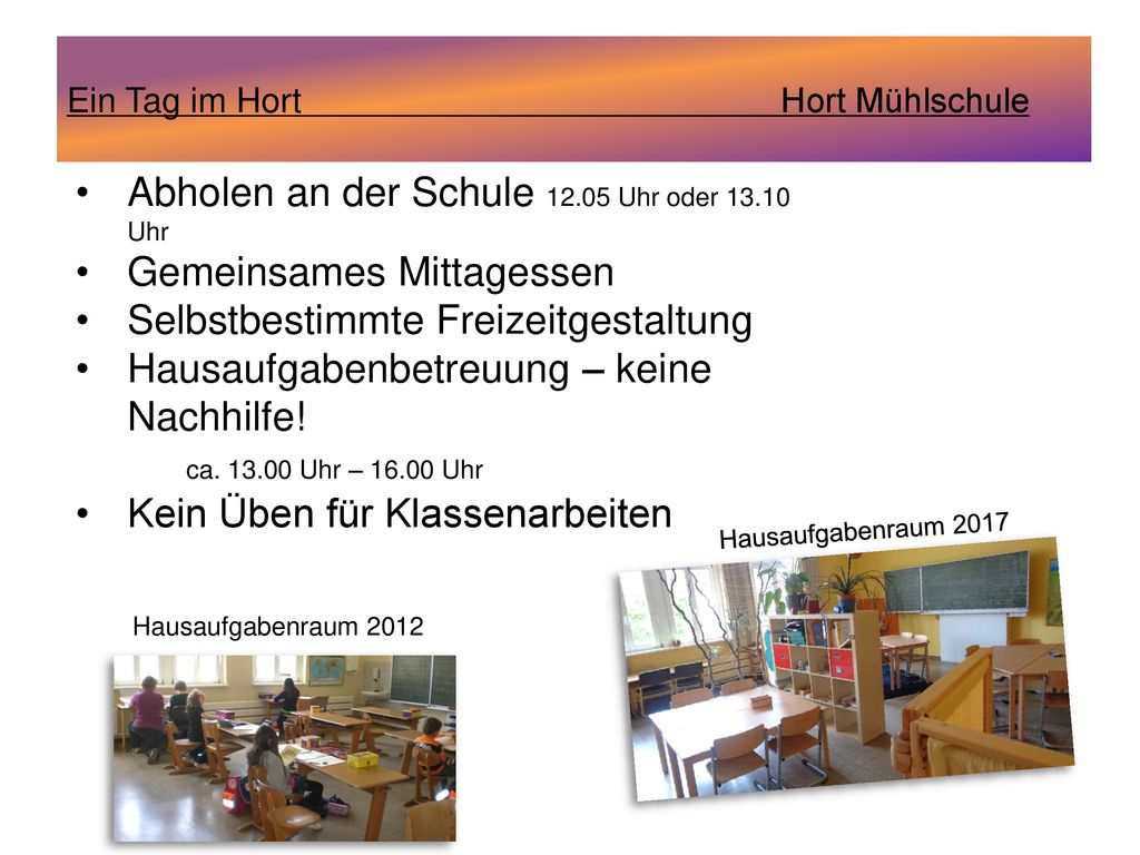 Abholen an der Schule Uhr oder Uhr Gemeinsames Mittagessen