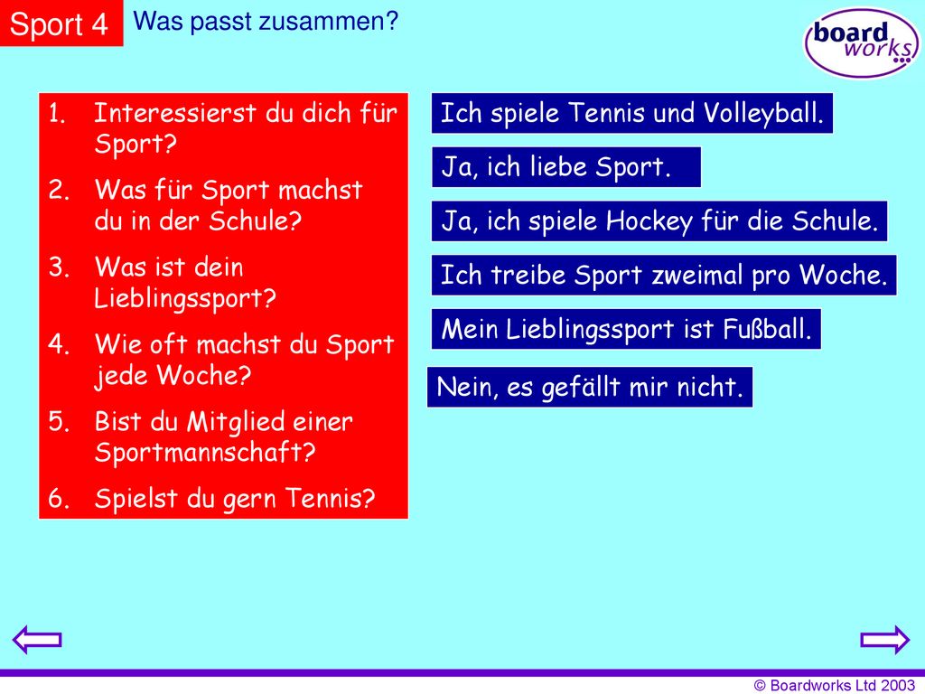 Sport 4 Was passt zusammen Interessierst du dich für Sport
