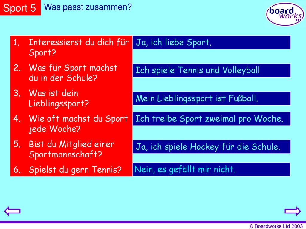 Sport 5 Was passt zusammen Interessierst du dich für Sport
