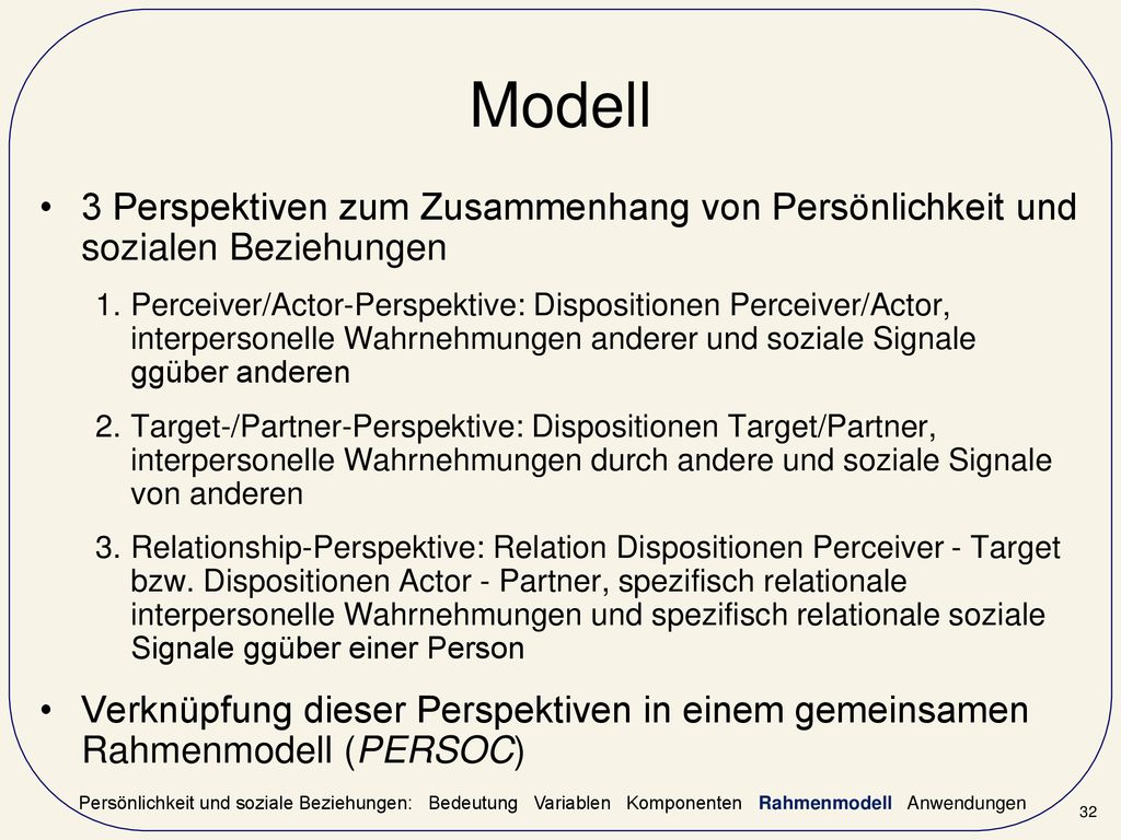 Modell 3 Perspektiven zum Zusammenhang von Persönlichkeit und sozialen Beziehungen.
