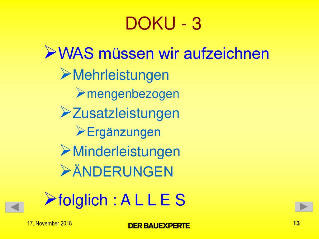 DOKU - 3 WAS müssen wir aufzeichnen folglich : A L L E S