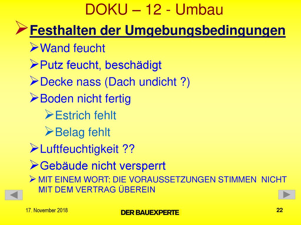 DOKU – 12 - Umbau Festhalten der Umgebungsbedingungen Wand feucht