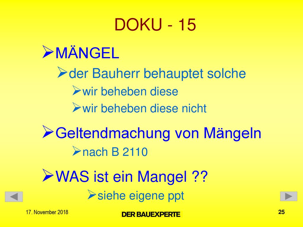 DOKU - 15 MÄNGEL Geltendmachung von Mängeln WAS ist ein Mangel