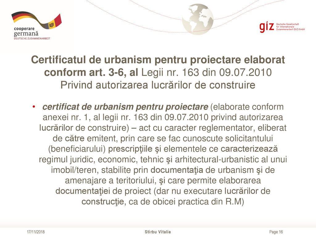 Certificatul de urbanism pentru proiectare elaborat conform art