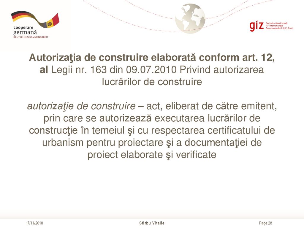 Autorizaţia de construire elaborată conform art. 12, al Legii nr