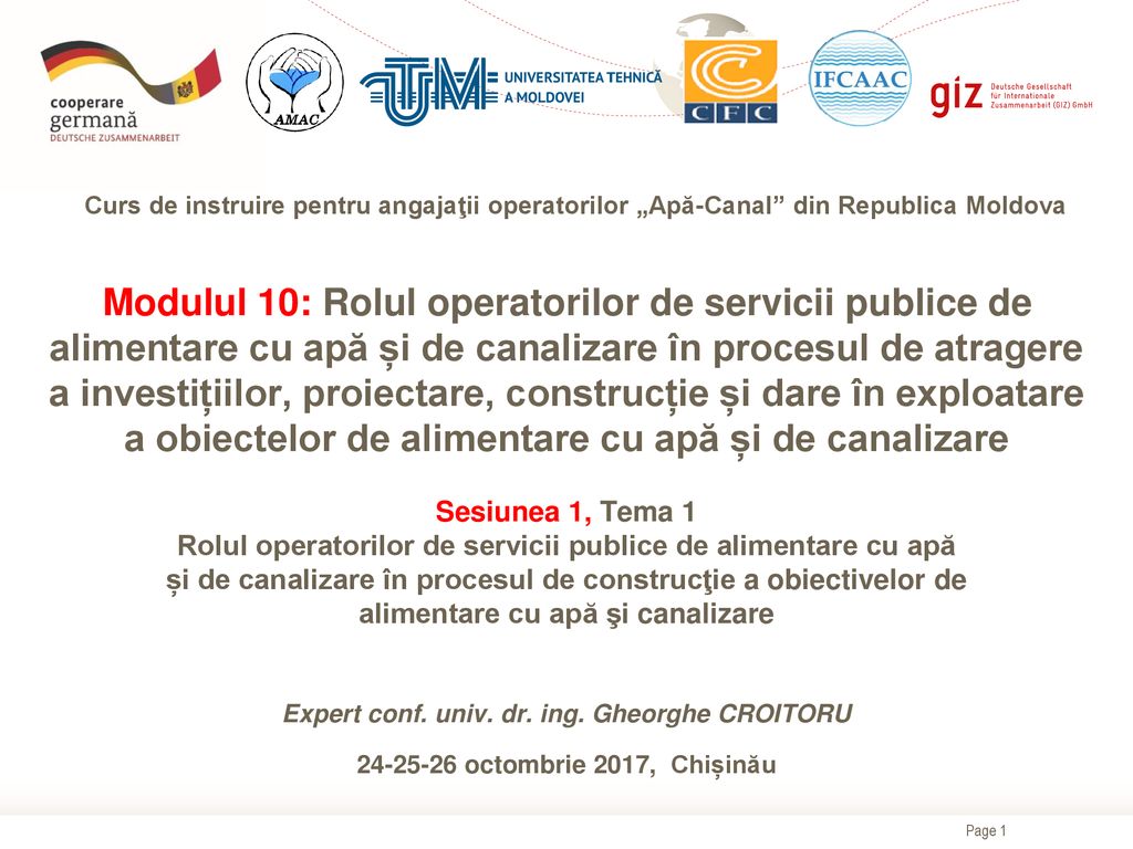 Curs de instruire pentru angajaţii operatorilor „Apă-Canal din Republica Moldova
