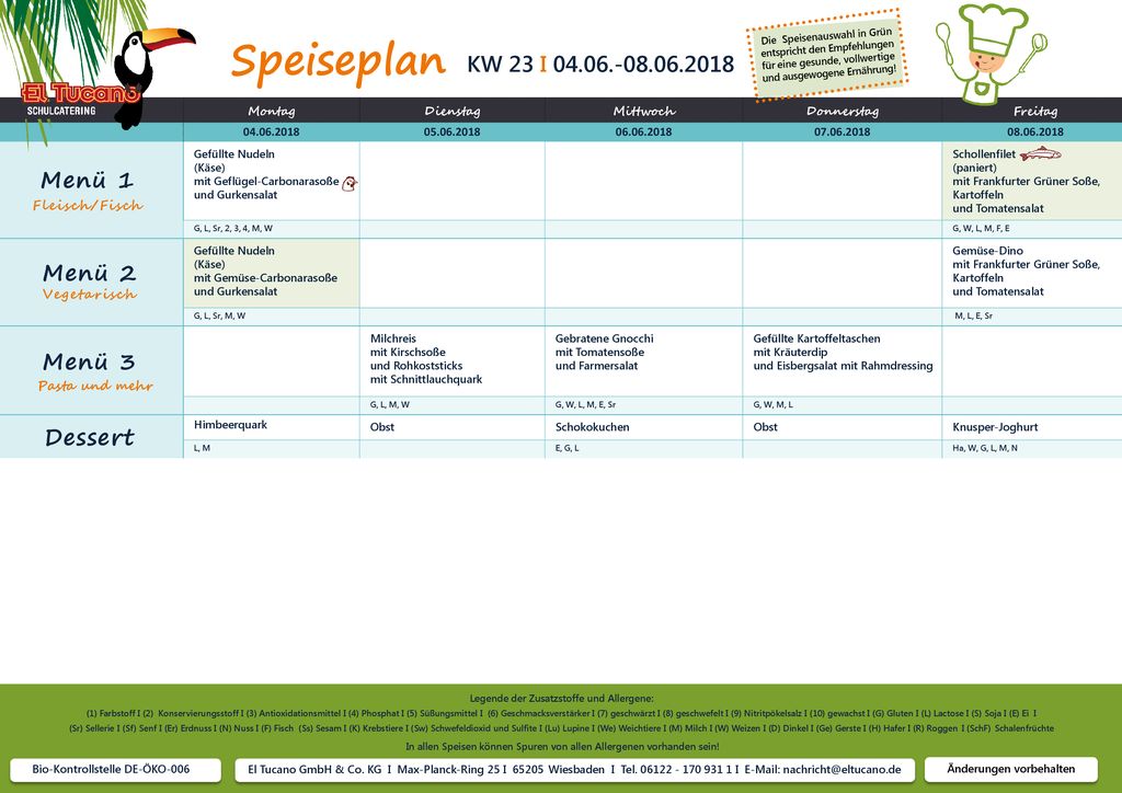 Speiseplan KW 23 I Menü 1 Menü 2 Menü 3 Dessert