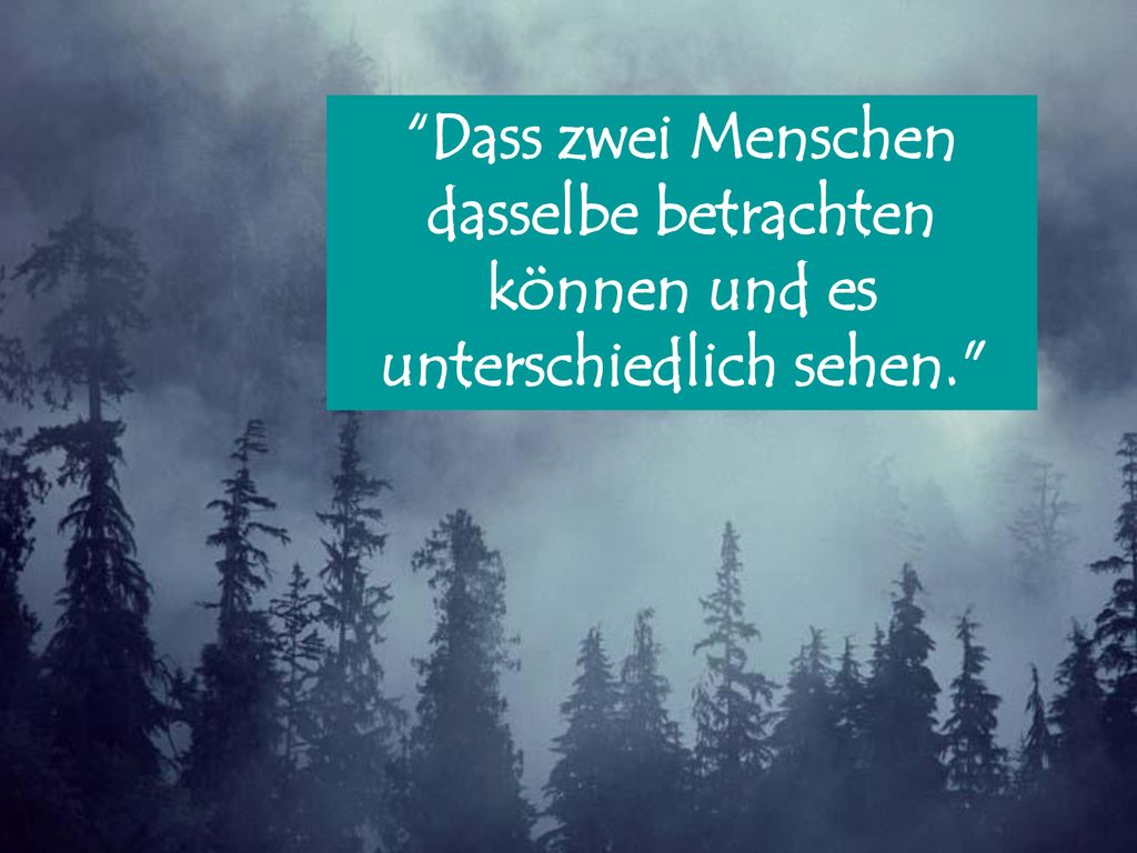Dass zwei Menschen dasselbe betrachten können und es unterschiedlich sehen.