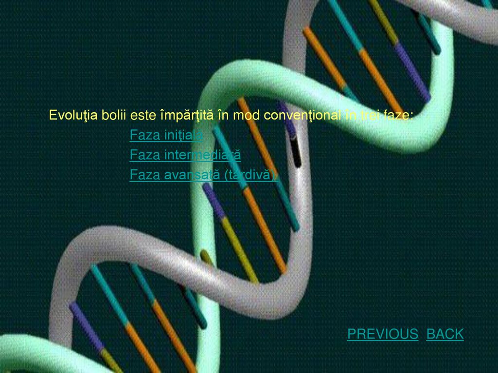 Evoluţia bolii este împărţită în mod convenţional în trei faze: