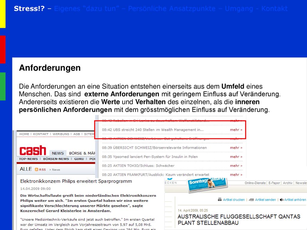 Stress! – Eigenes dazu tun – Persönliche Ansatzpunkte – Umgang - Kontakt