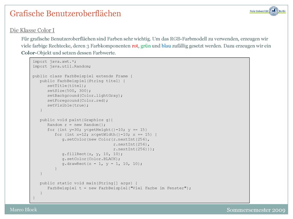 Grafische Benutzeroberflächen Die Klasse Color I