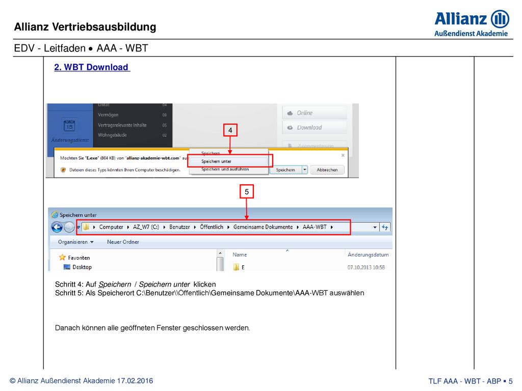 2. WBT Download 4 5 Schritt 4: Auf Speichern / Speichern unter klicken