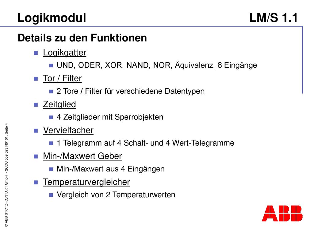 Logikmodul LM/S 1.1 Details zu den Funktionen Logikgatter Tor / Filter