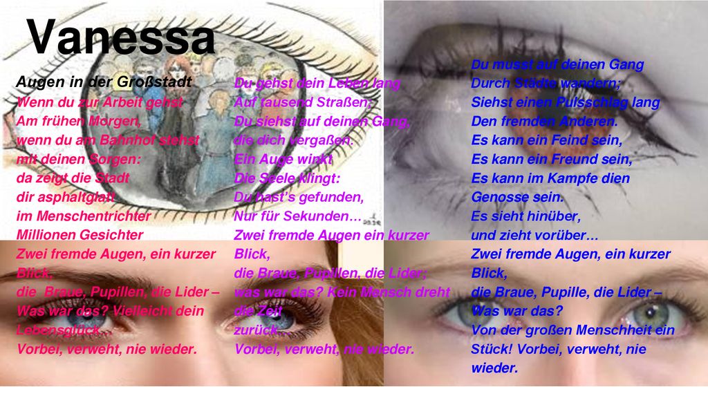 Vanessa Vanessa Augen in der Großstadt Du gehst dein Leben lang