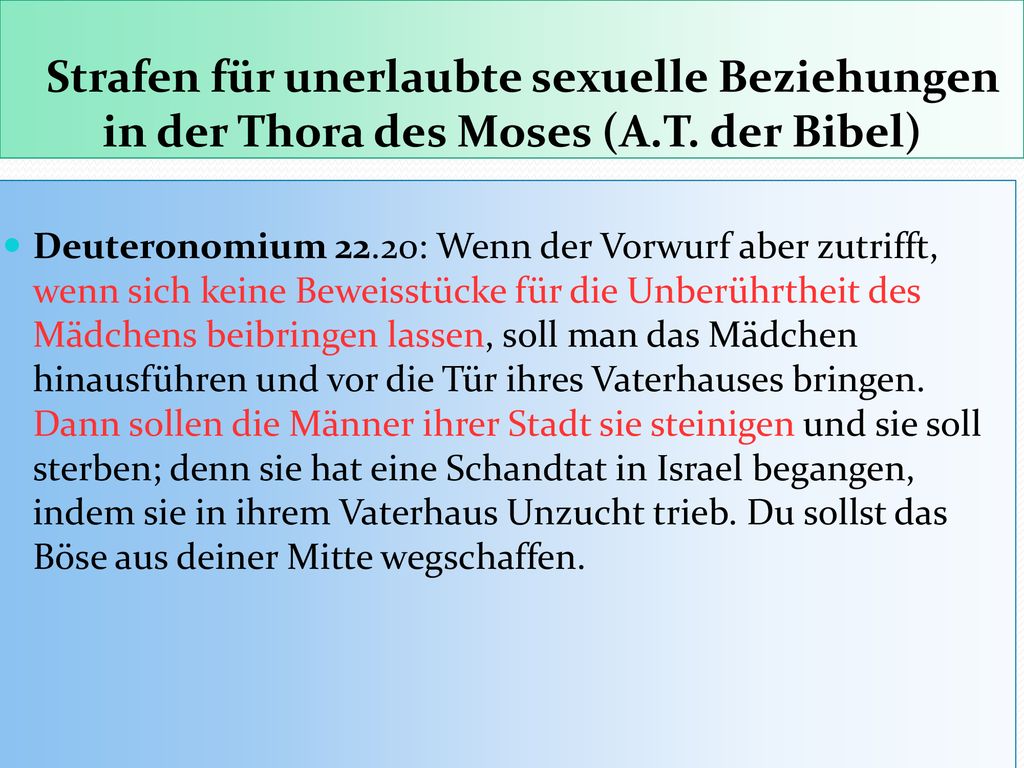 Strafen für unerlaubte sexuelle Beziehungen in der Thora des Moses (A