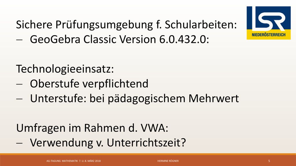 AG-Tagung mathematik 7. u. 8. März 2018 Hermine Rögner